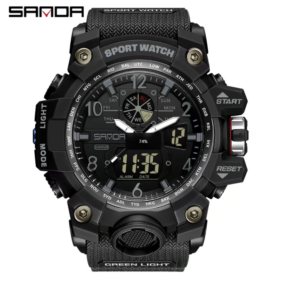 SANDA 3169 Sports Casual Waterproof LED Display Multifunction Men's Watch Analog- Digital Watch