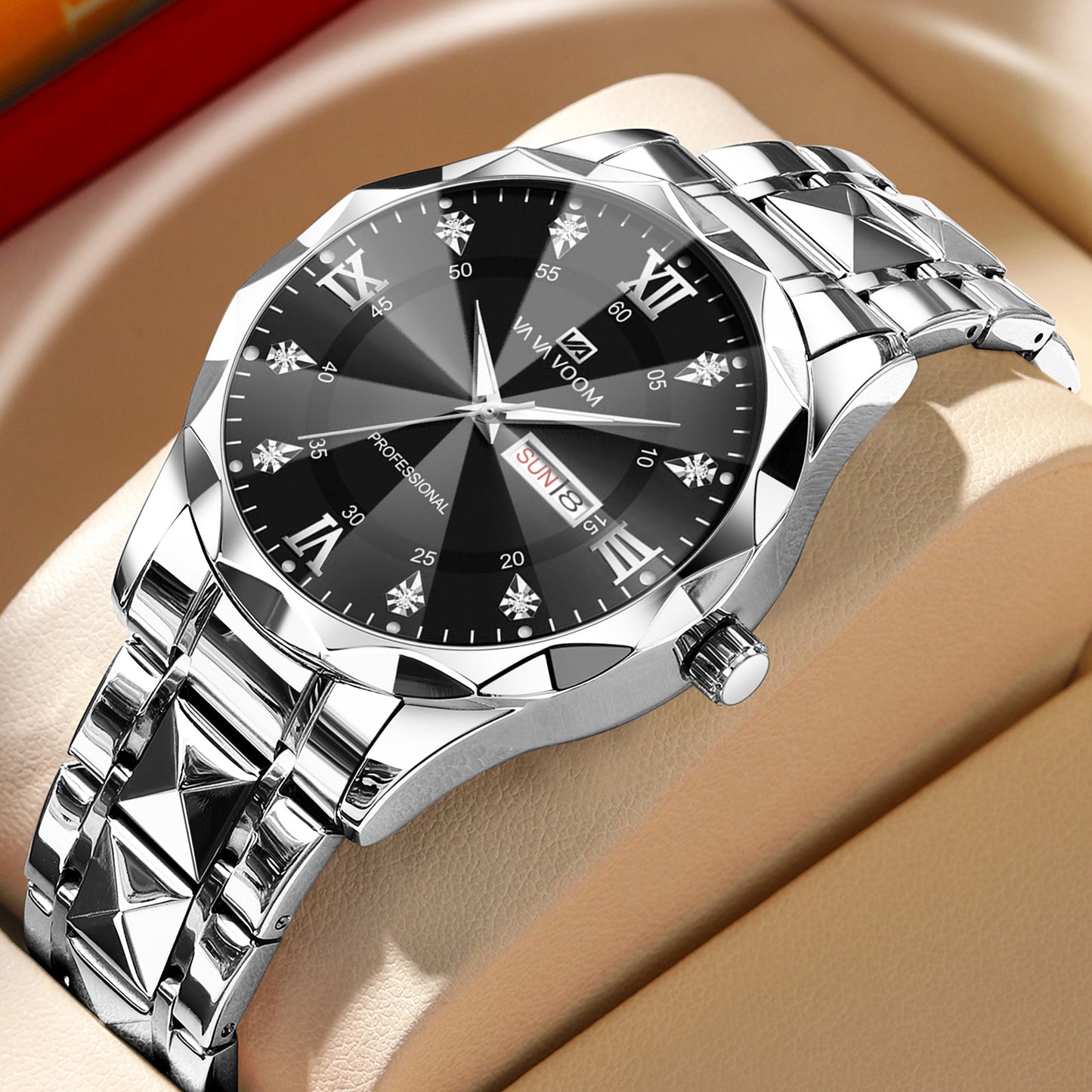 Men's waterproof fashion diamond face design business cross-border men's wristwatch