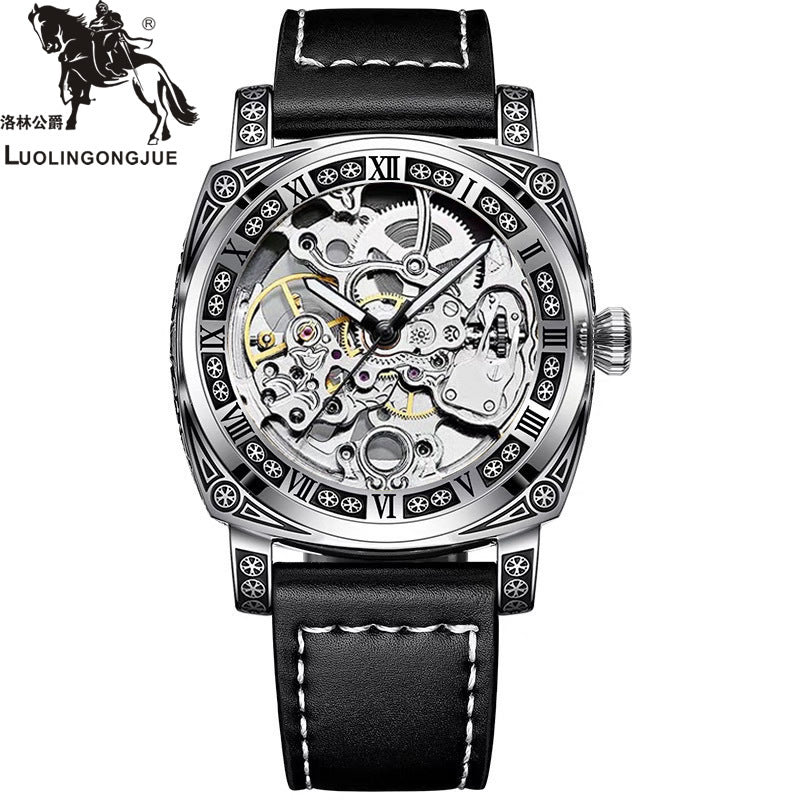 Watch two-way movement casual men's belt watch automatic mechanical watch