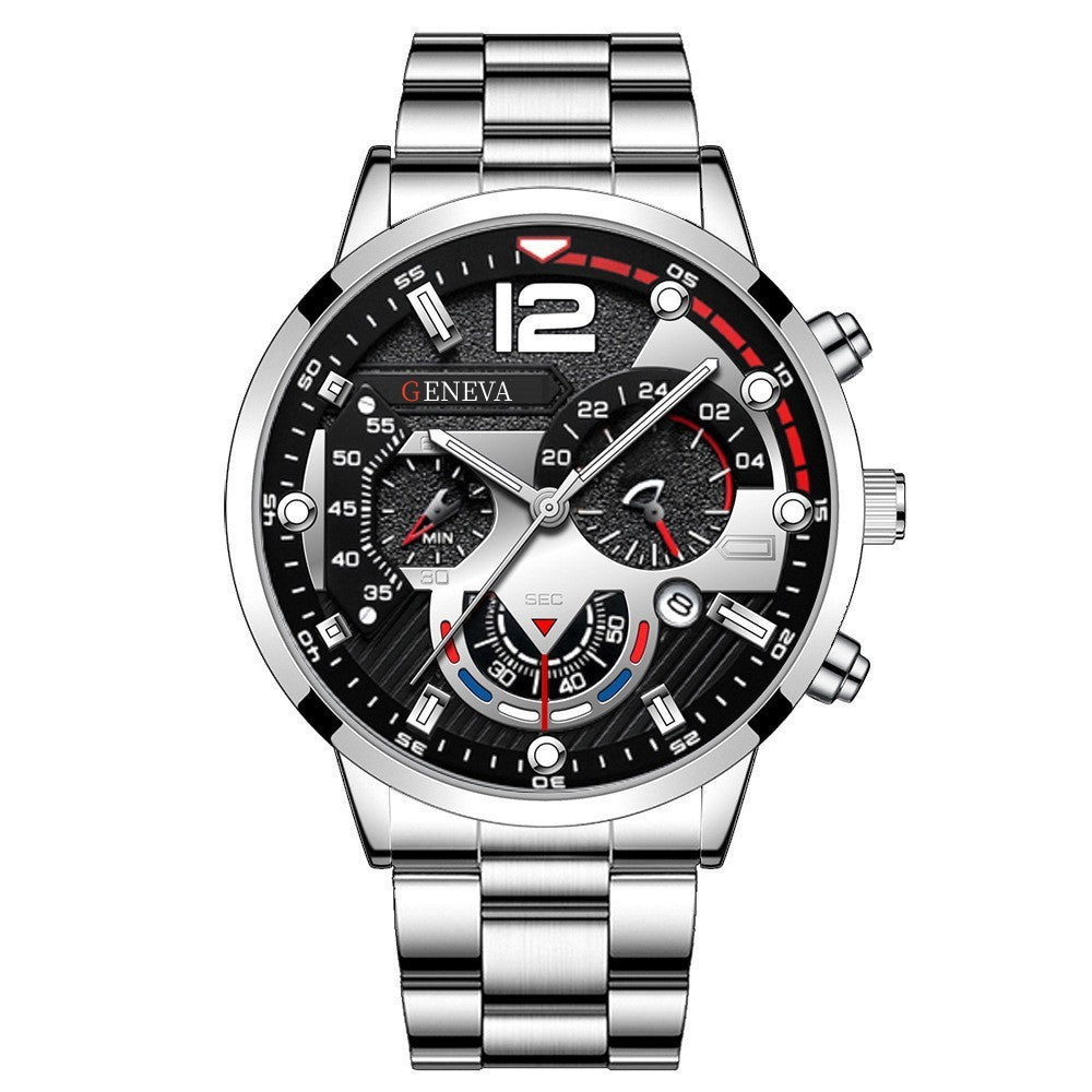 Men's fashion stainless steel with business watch pointer with calendar quartz watch