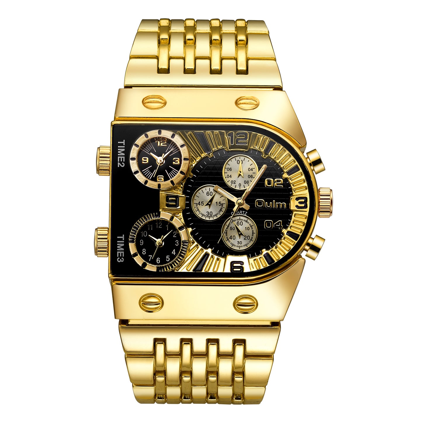 New multi zone large dial luminous men's watch with steel strip for casual cross-border quartz watch in gold