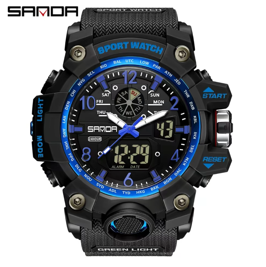 SANDA 3169 Sports Casual Waterproof LED Display Multifunction Men's Watch Analog- Digital Watch