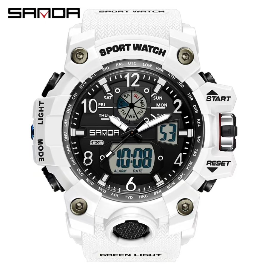 SANDA 3169 Sports Casual Waterproof LED Display Multifunction Men's Watch Analog- Digital Watch