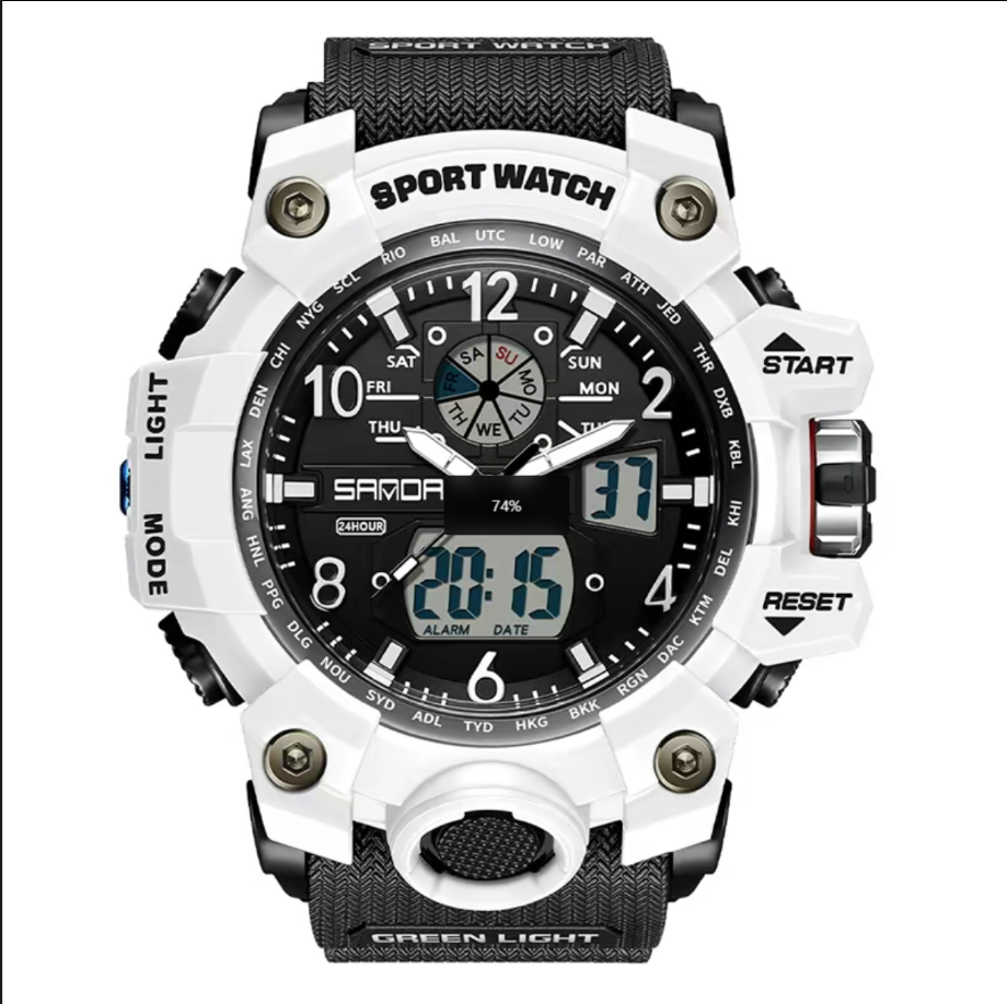 SANDA 3169 Sports Casual Waterproof LED Display Multifunction Men's Watch Analog- Digital Watch